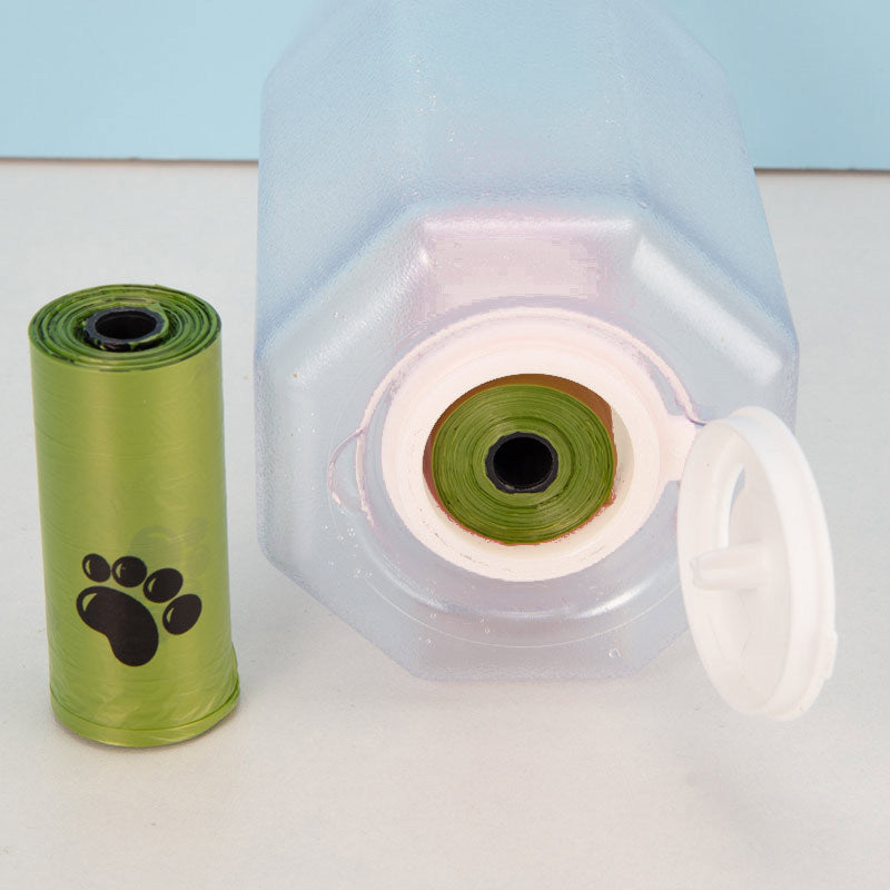 Portable 3-in-1 Pet Water Bottle – Feeder, Drinker & Poop Bag Dispenser