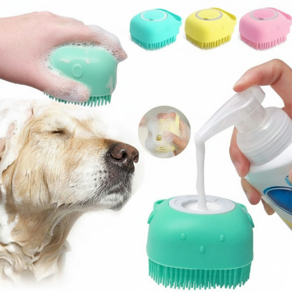 Pet Bath Brush with Shampoo Dispenser - 2-in-1 Dog Cat Grooming Massage Tool
