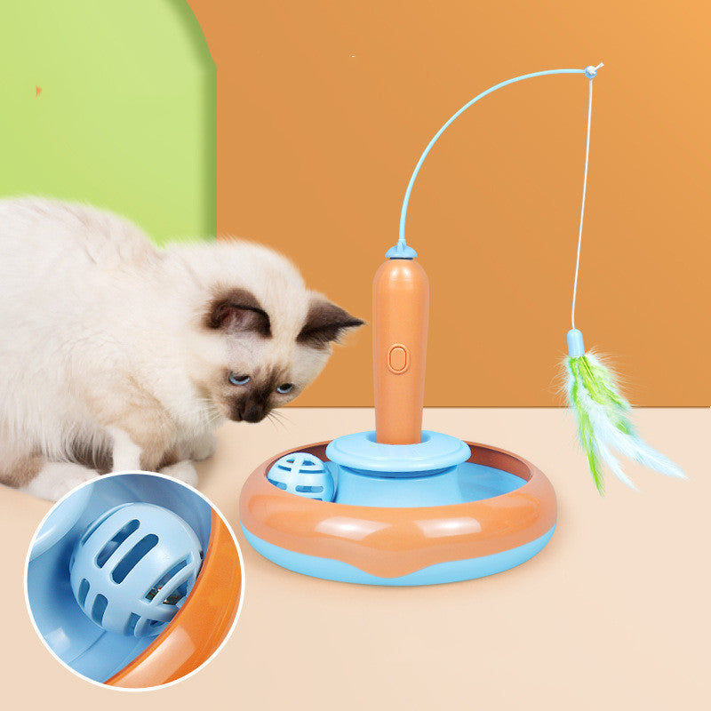 2-in-1 Cat Toy Turntable with Feather – Self-Play Fun That Keeps Cats Busy