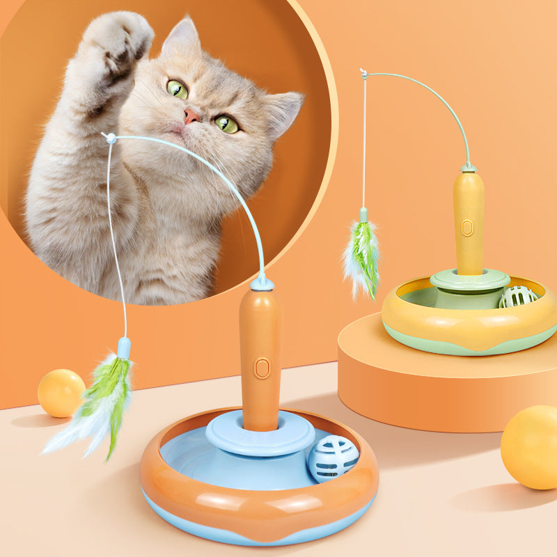 2-in-1 Cat Toy Turntable with Feather – Self-Play Fun That Keeps Cats Busy